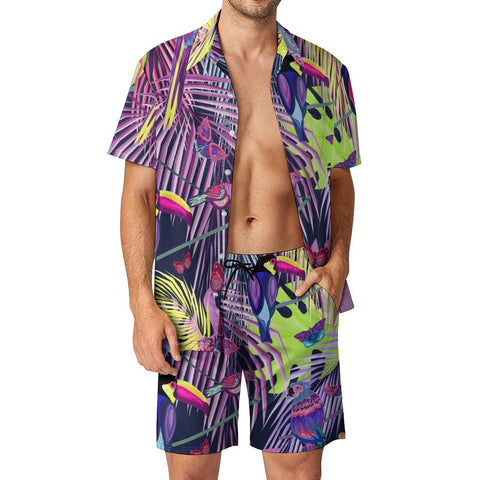 2Pcs/Set Men's Swim Trunks Shirt Quick Dry Shorts with Pockets