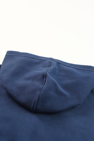 Blue Batwing Sleeve Pocketed Henley Hoodie