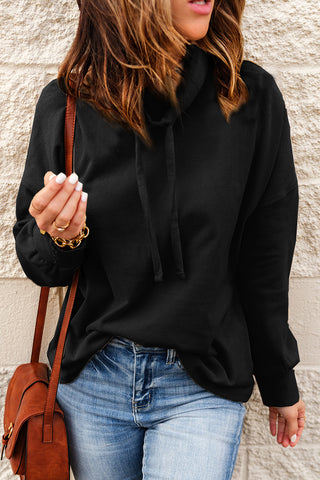 Black Cowl Neck Drop Shoulder Sweatshirt