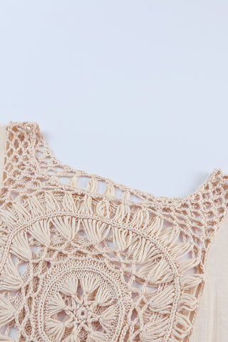 Beige Boho Crochet Tasseled Oversized Beach Cover Up