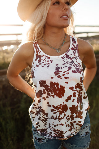 Brown Cow Print Racerback Tank Top