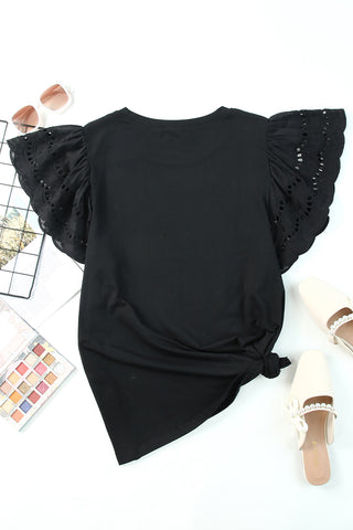 Black Plus Size Flutter Sleeve Top