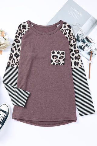 Brown Plus Size Leopard Pocket Top