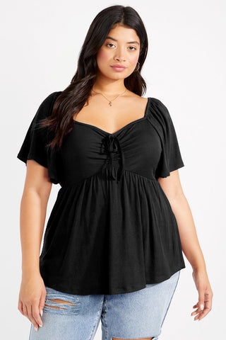 Black Plus Size Ruched Front Babydoll Top