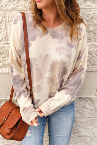 Beige Stain Washed Tie Dye Sweater