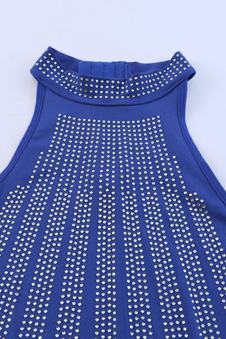 Blue High Neck Sleeveless Diamante Bodysuit