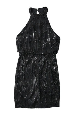 Black Sequined Fringed Mini Dress