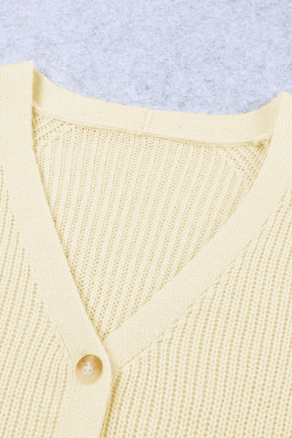 Apricot Bishop Sleeve Button V Neck Sweater