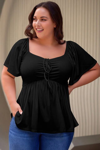 Black Plus Size Ruched Front Babydoll Top