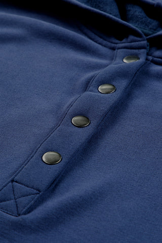 Blue Batwing Sleeve Pocketed Henley Hoodie