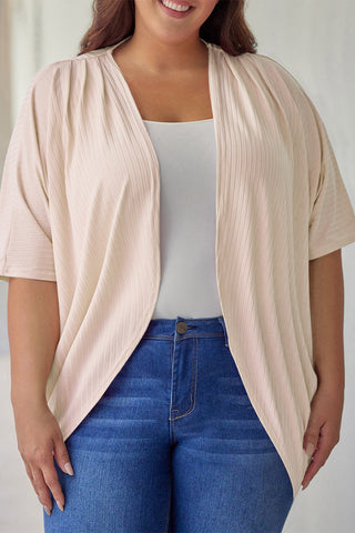 Apricot Shimmer Ribbed Texture Plus Size Cardigan