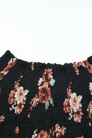 Black Floral Smocked Off Shoulder Plus Size Blouse