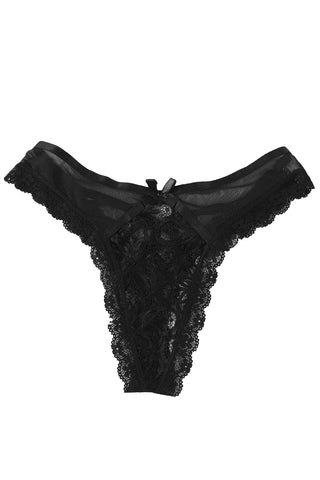 Black Strappy Bow Knot Floral Lace Panty