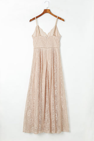 Apricot Spaghetti Strap V-Neck Lace Maxi Dress