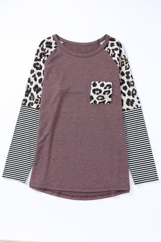 Brown Plus Size Leopard Pocket Top