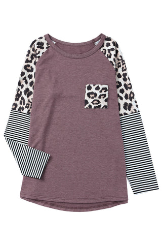 Brown Plus Size Leopard Pocket Top