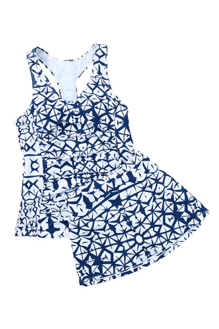 Blue Tie Dye Print Swindress with Panty Tankini