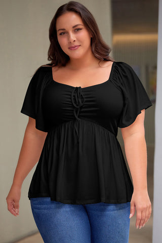 Black Plus Size Ruched Front Babydoll Top