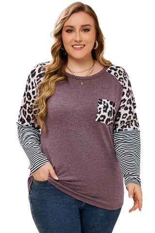 Brown Plus Size Leopard Pocket Top