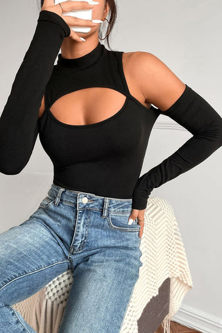 Black High Neck Cut Out Front Bodysuit