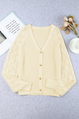 Apricot Bishop Sleeve Button V Neck Sweater