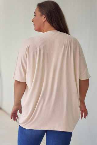 Apricot Shimmer Ribbed Texture Plus Size Cardigan