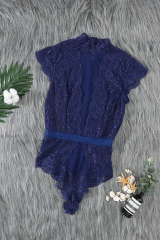 Blue Lace Tulle Teddy Lingerie