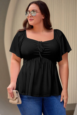 Black Plus Size Ruched Front Babydoll Top