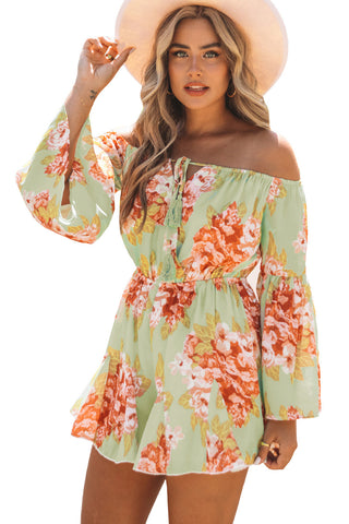 Floral Off the Shoulder Bell Sleeve Romper