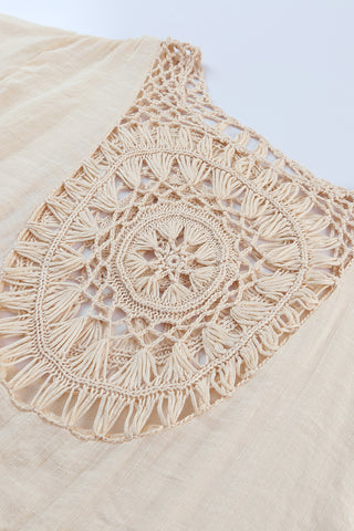 Beige Boho Crochet Tasseled Oversized Beach Cover Up