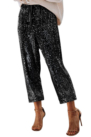 Black Pocketed Sequin Crop Pants