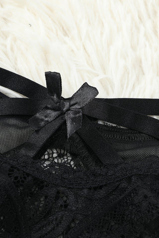 Black Strappy Bow Knot Floral Lace Panty