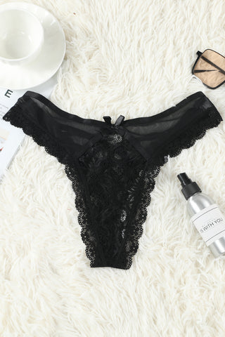 Black Strappy Bow Knot Floral Lace Panty