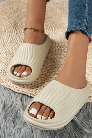 Beige Pleated Thick Soled Slippers