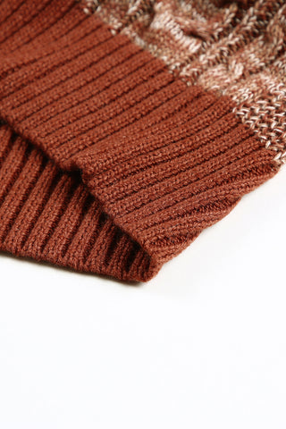 Brown Color Block Knitted Drop Shoulder V Neck Sweater