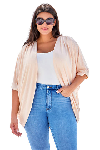 Apricot Shimmer Ribbed Texture Plus Size Cardigan