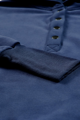 Blue Batwing Sleeve Pocketed Henley Hoodie