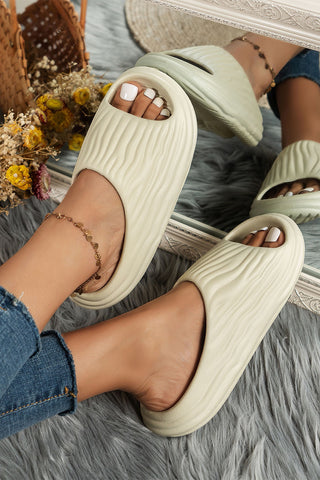 Beige Pleated Thick Soled Slippers