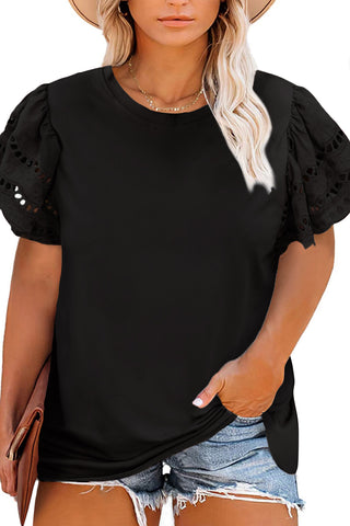 Black Plus Size Flutter Sleeve Top